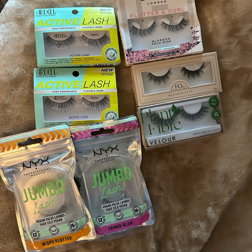 7 pr Eyelash Sets Ardell, NYX, eyelure, house of lashes & plant fibre NWT FINAL